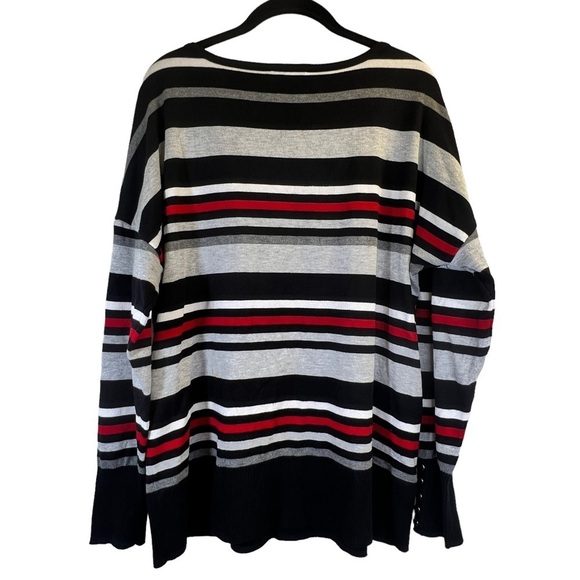 Ricki's Women's Sweater XL Stripes White Black Gray Red Long Sleeves - Picture 10 of 12